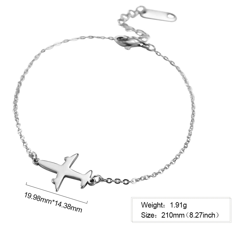 Pulsera con colgante de avión  joyería de mano de acero inoxidable.