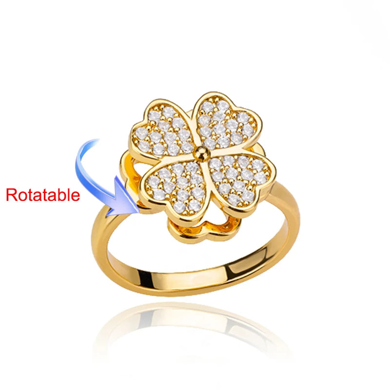 Anillo Giratorio Antiestrés "Lucky Flower" (Acero Inoxidable)