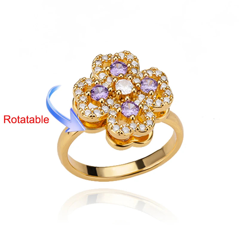 Anillo Giratorio Antiestrés "Lucky Flower" (Acero Inoxidable)