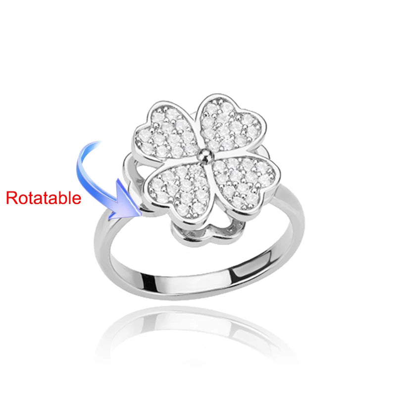 Anillo Giratorio Antiestrés "Lucky Flower" (Acero Inoxidable)