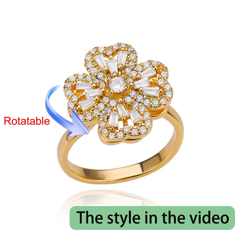 Anillo Giratorio Antiestrés "Lucky Flower" (Acero Inoxidable)