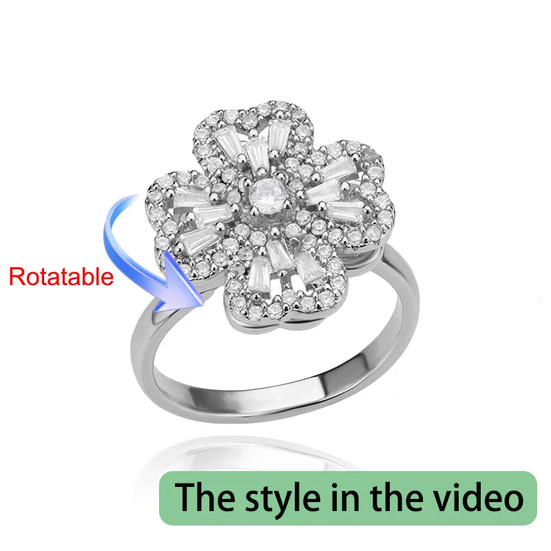 Anillo Giratorio Antiestrés "Lucky Flower" (Acero Inoxidable)