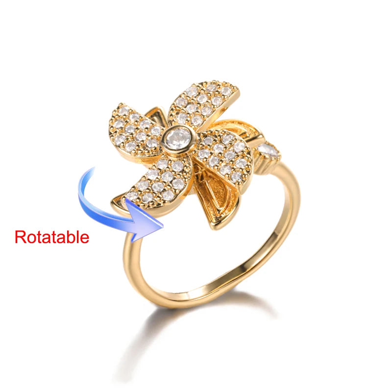 Anillo Giratorio Antiestrés "Lucky Flower" (Acero Inoxidable)