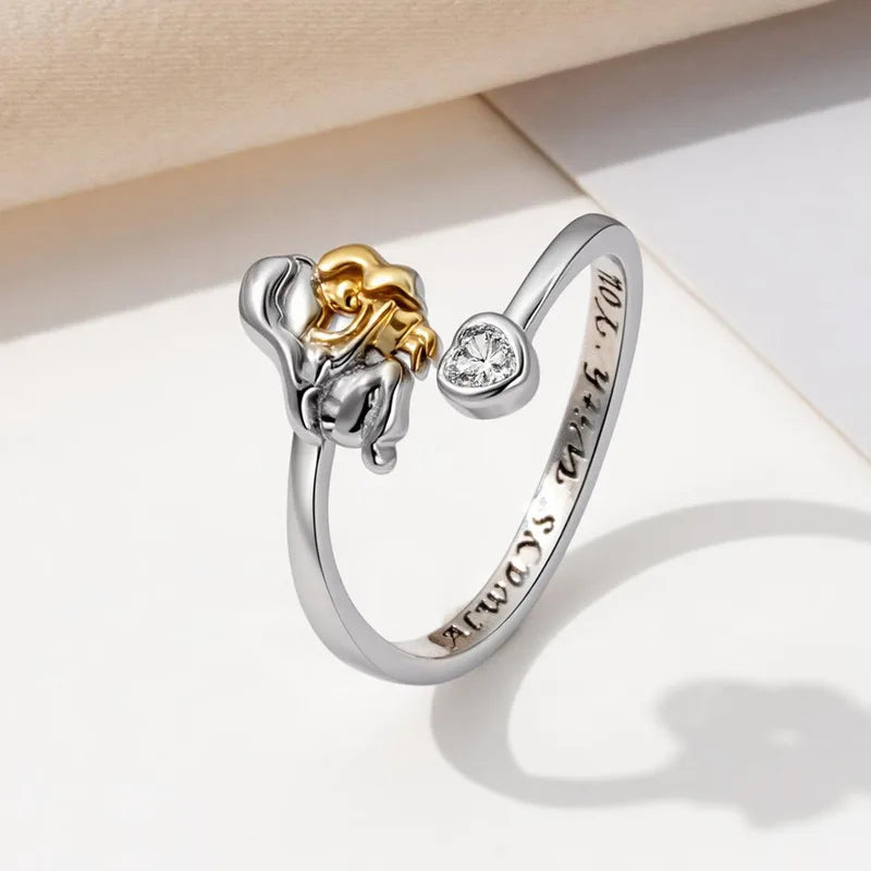 Anillo Abierto "Rosa & Corazón" Dual Tone