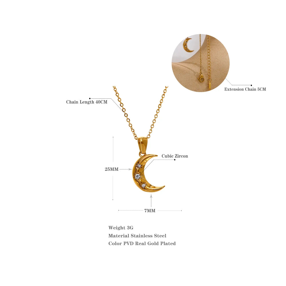 Colgante de Circonia Cúbica y Luna Romántica