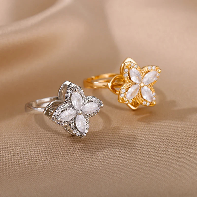 Anillo Giratorio Antiestrés "Lucky Flower" (Acero Inoxidable)