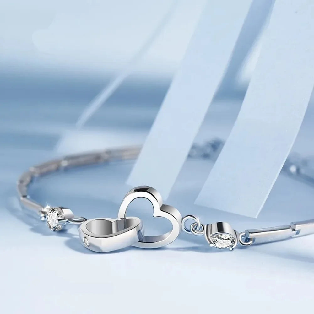 Pulsera Plata de Ley Twin Heart (Edición Brillo)