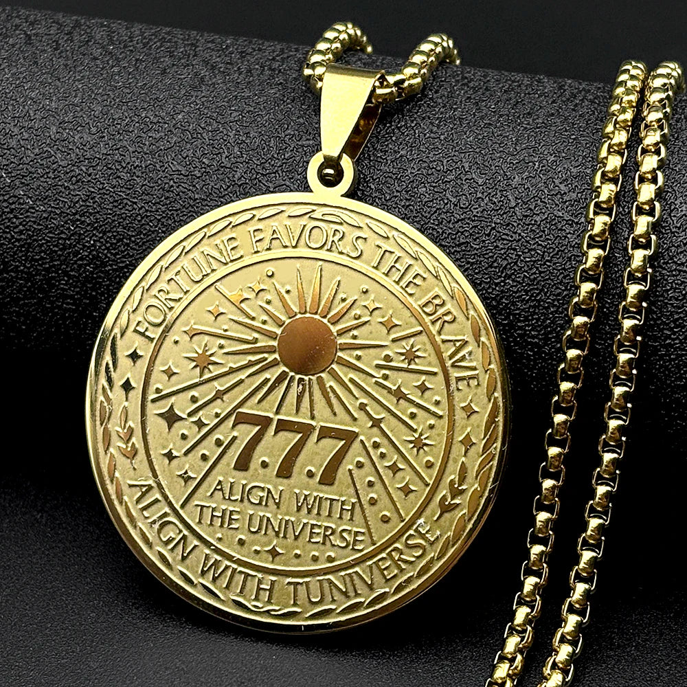 Collar con Colgante de Medalla Redonda con Número de la Fortuna 777