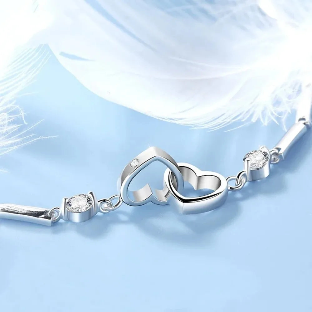 Pulsera Plata de Ley Twin Heart (Edición Brillo)