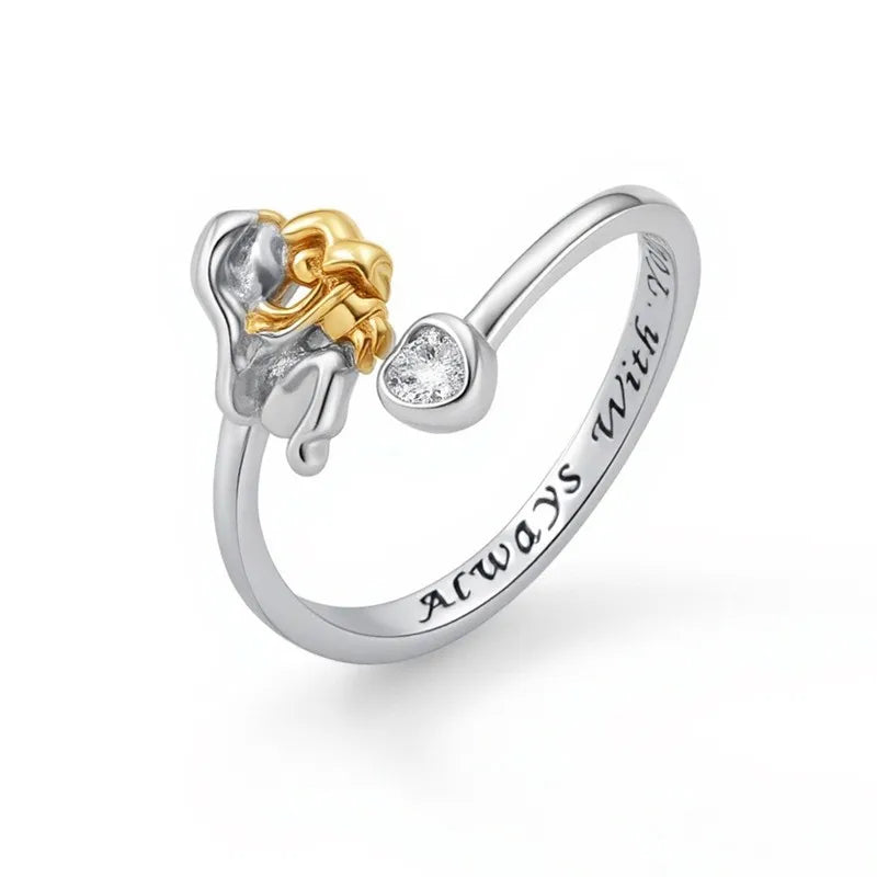 Anillo Abierto "Rosa & Corazón" Dual Tone