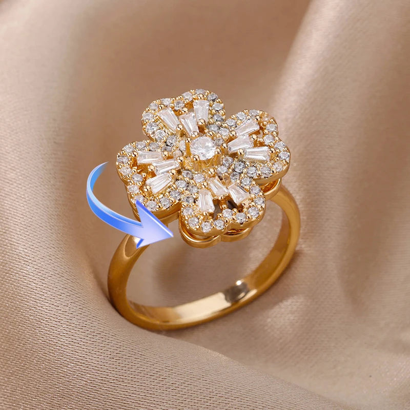 Anillo Giratorio Antiestrés "Lucky Flower" (Acero Inoxidable)