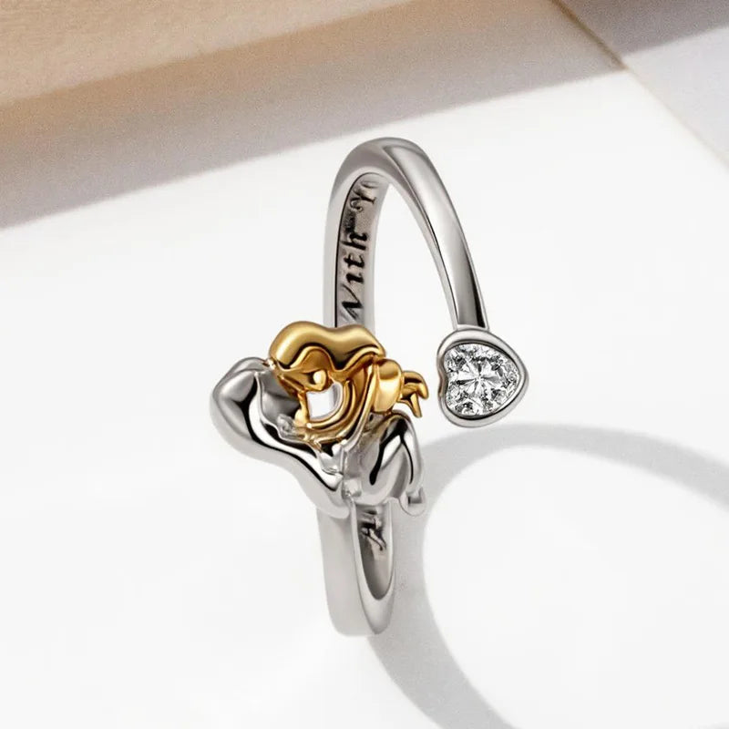 Anillo Abierto "Rosa & Corazón" Dual Tone
