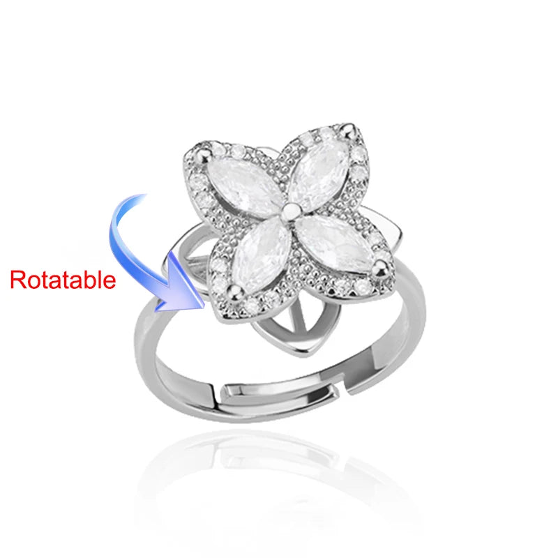Anillo Giratorio Antiestrés "Lucky Flower" (Acero Inoxidable)