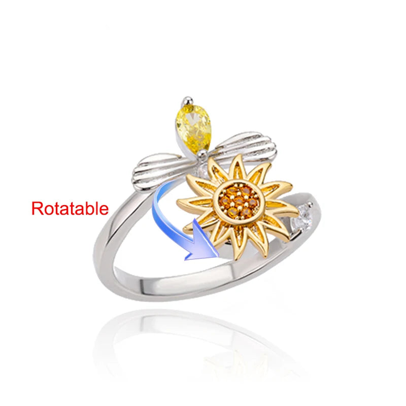 Anillo Giratorio Antiestrés "Lucky Flower" (Acero Inoxidable)