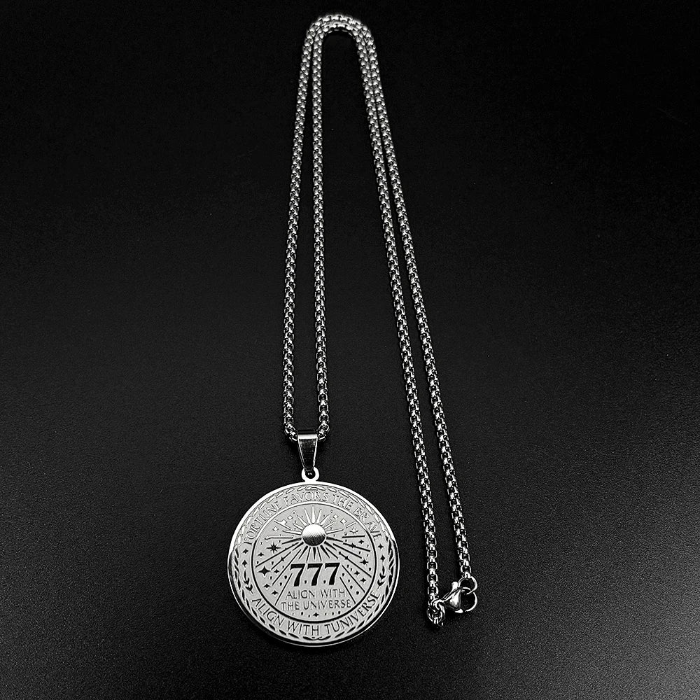 Collar con Colgante de Medalla Redonda con Número de la Fortuna 777