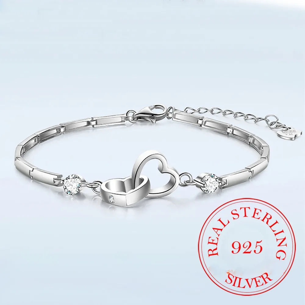 Pulsera Plata de Ley Twin Heart (Edición Brillo)