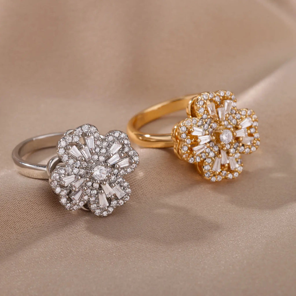 Anillo Giratorio Antiestrés "Lucky Flower" (Acero Inoxidable)