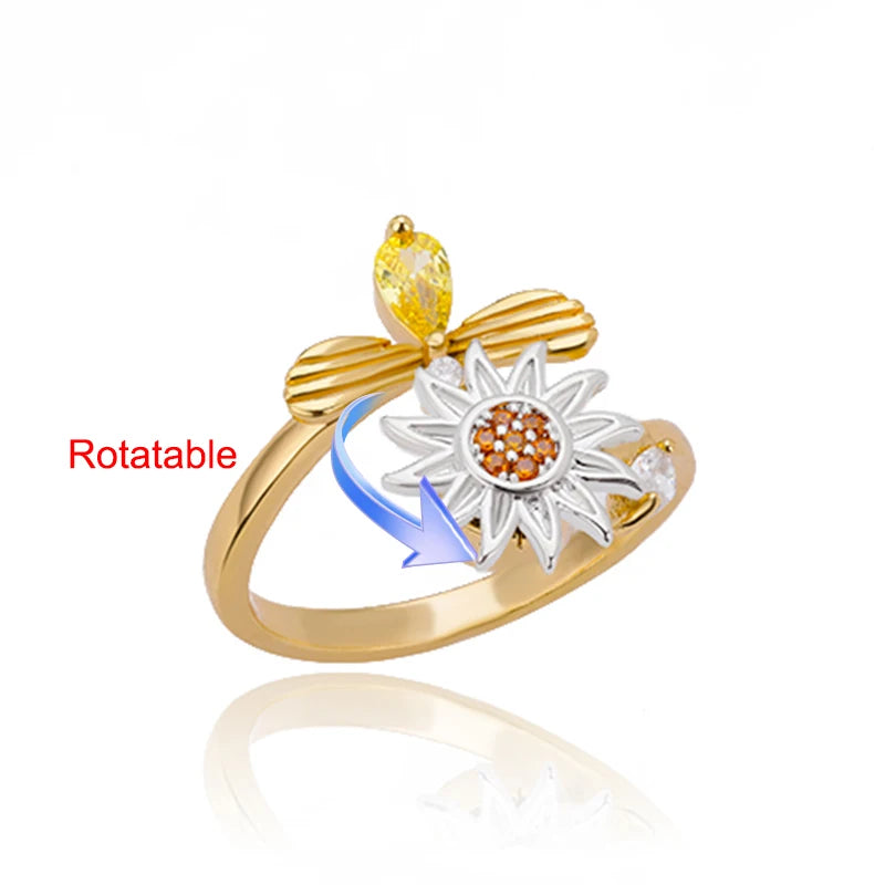 Anillo Giratorio Antiestrés "Lucky Flower" (Acero Inoxidable)