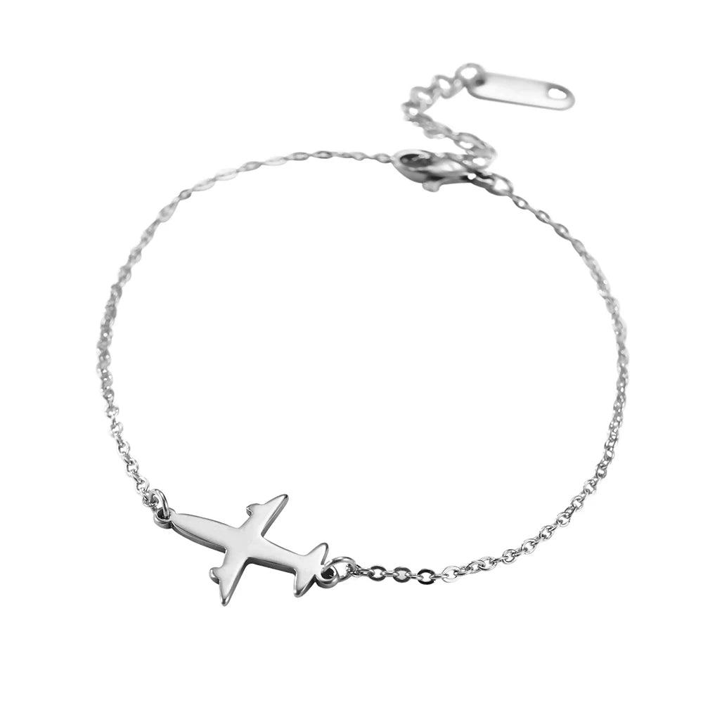 Pulsera con colgante de avión  joyería de mano de acero inoxidable.