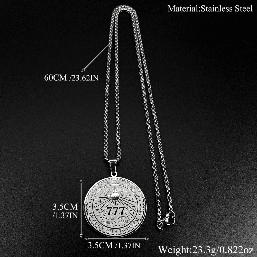 Collar con Colgante de Medalla Redonda con Número de la Fortuna 777