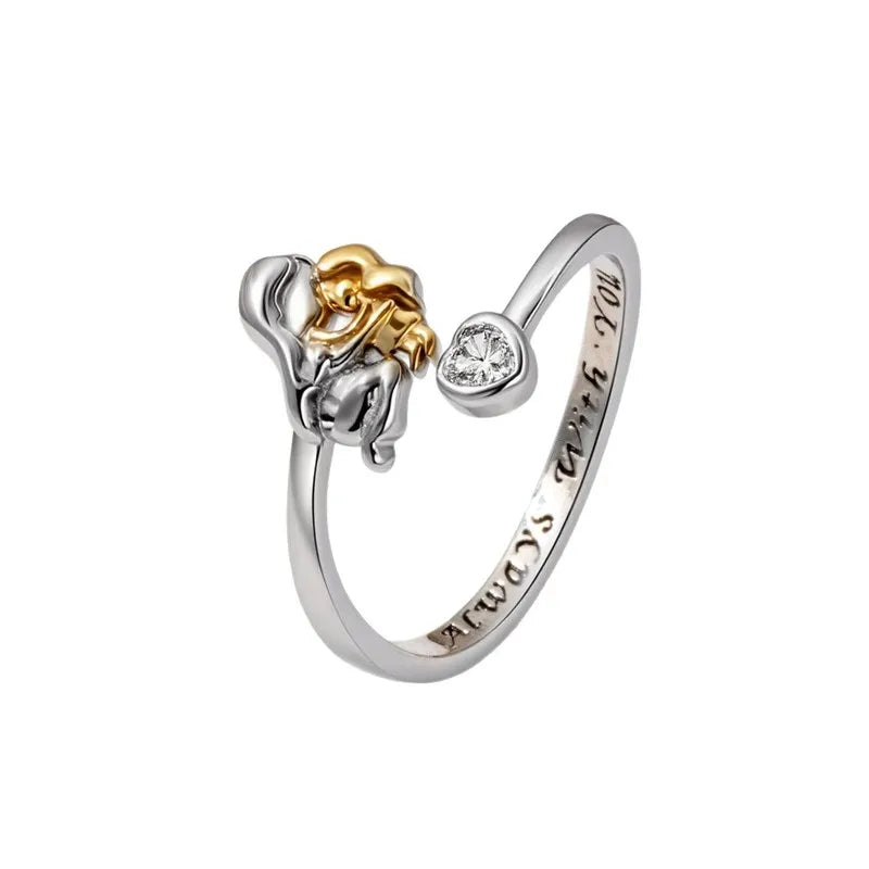 Anillo Abierto "Rosa & Corazón" Dual Tone