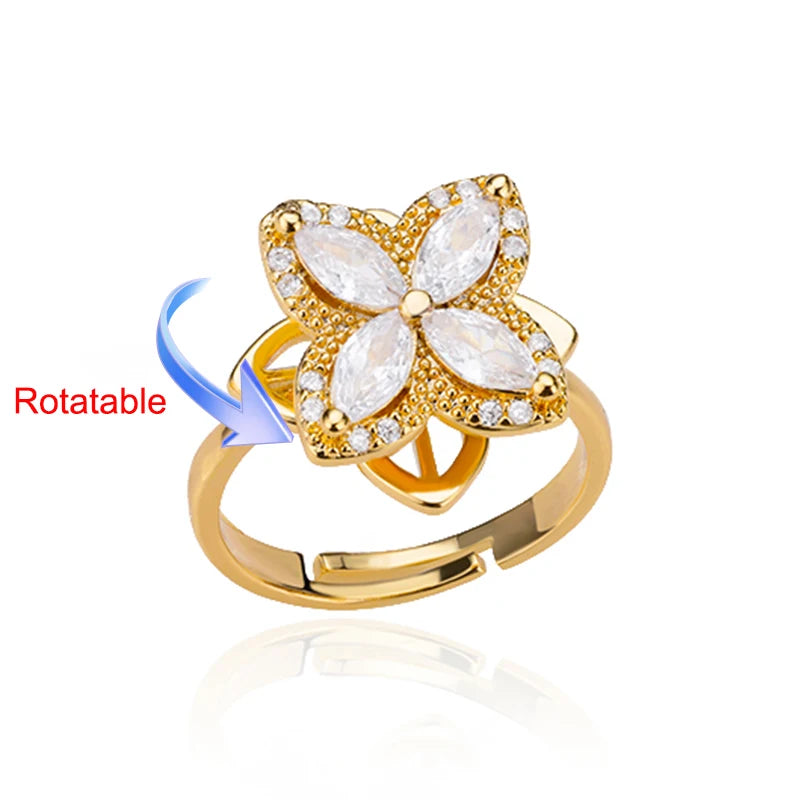 Anillo Giratorio Antiestrés "Lucky Flower" (Acero Inoxidable)