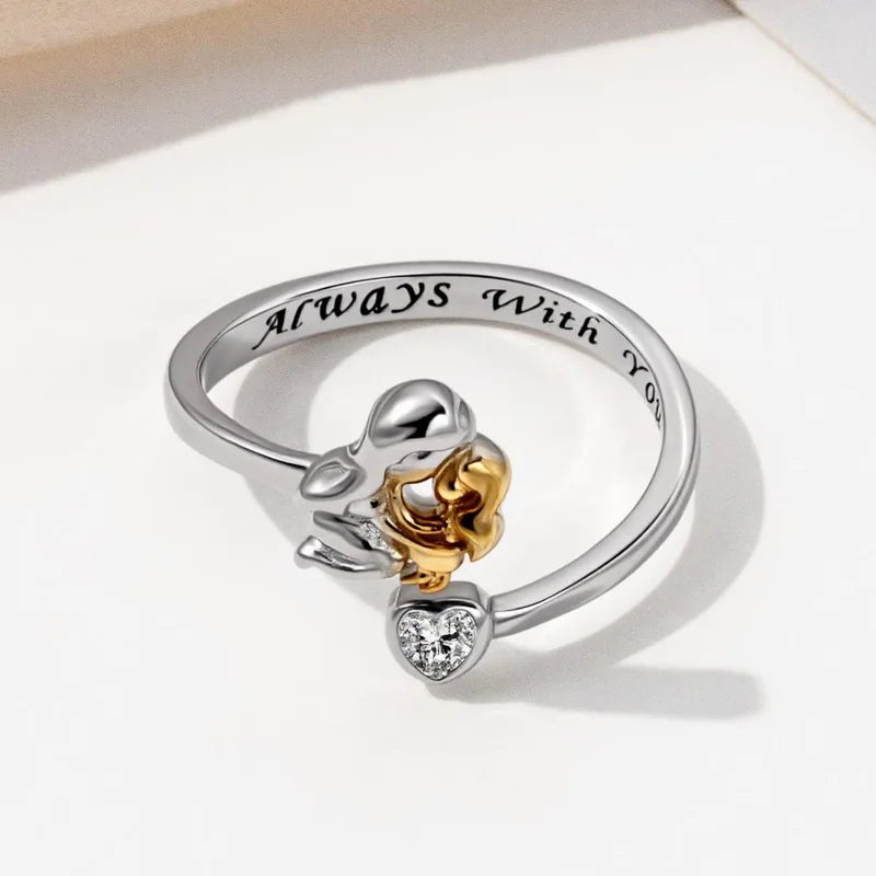 Anillo Abierto "Rosa & Corazón" Dual Tone