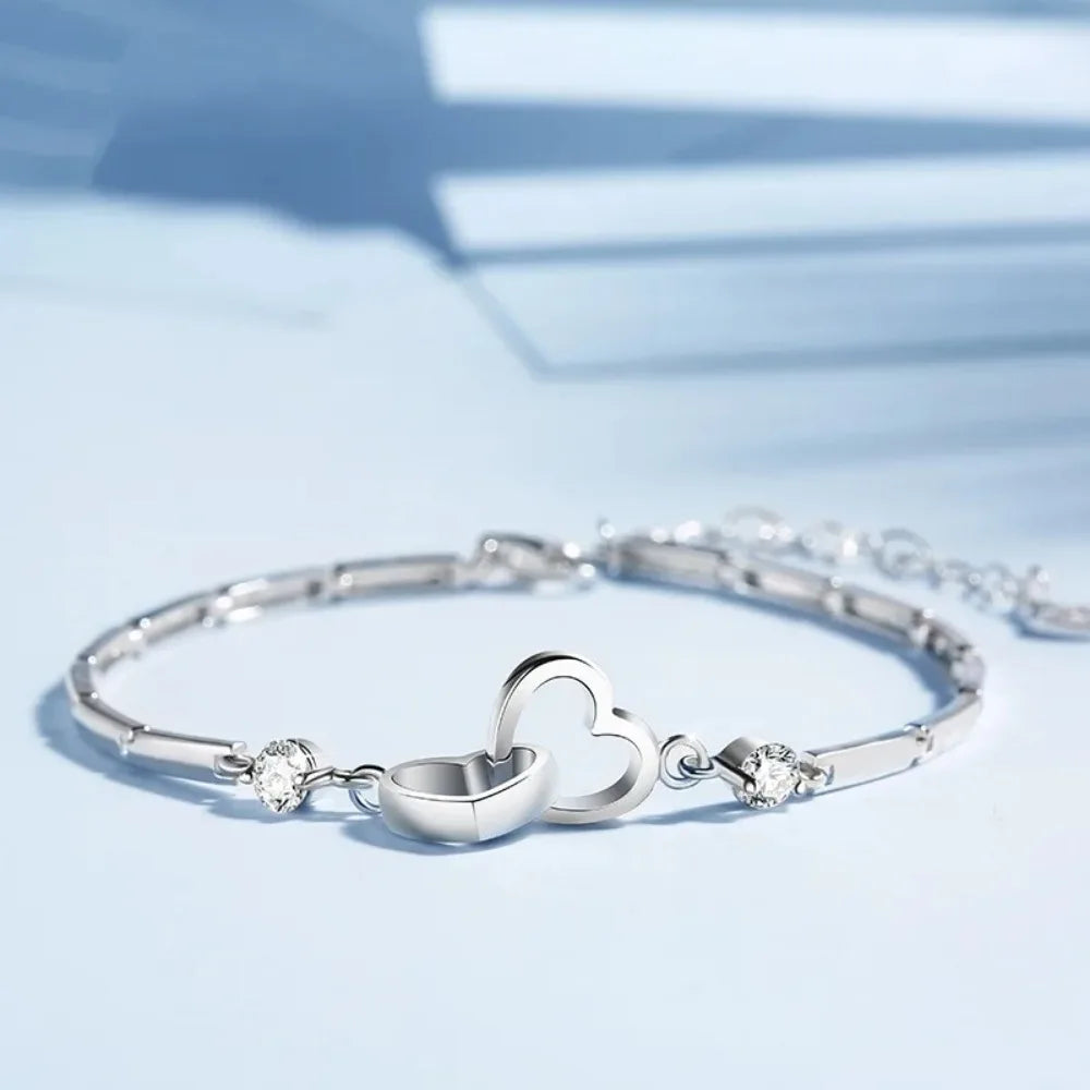 Pulsera Plata de Ley Twin Heart (Edición Brillo)